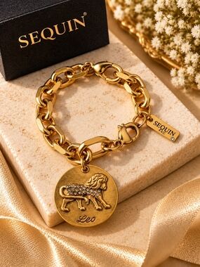 Sequin Gold Leo Zodiac Charm Bracelet